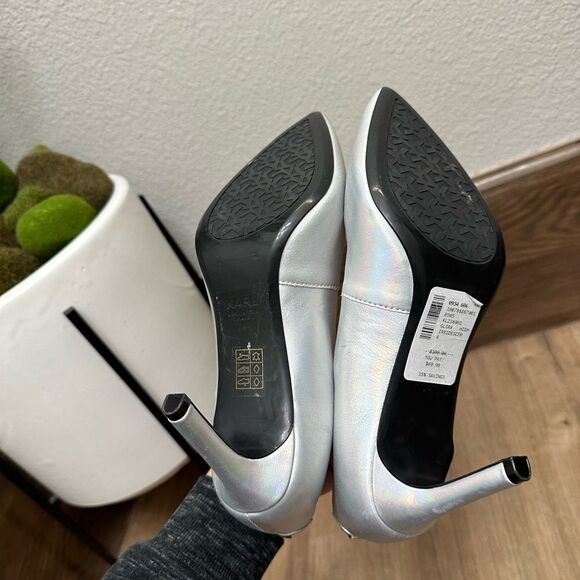 Karl Lagerfeld Paris Womens Glora Silver Leather Pointed Toe Sip On Pumps Sz 8 - Picture 4 of 4
